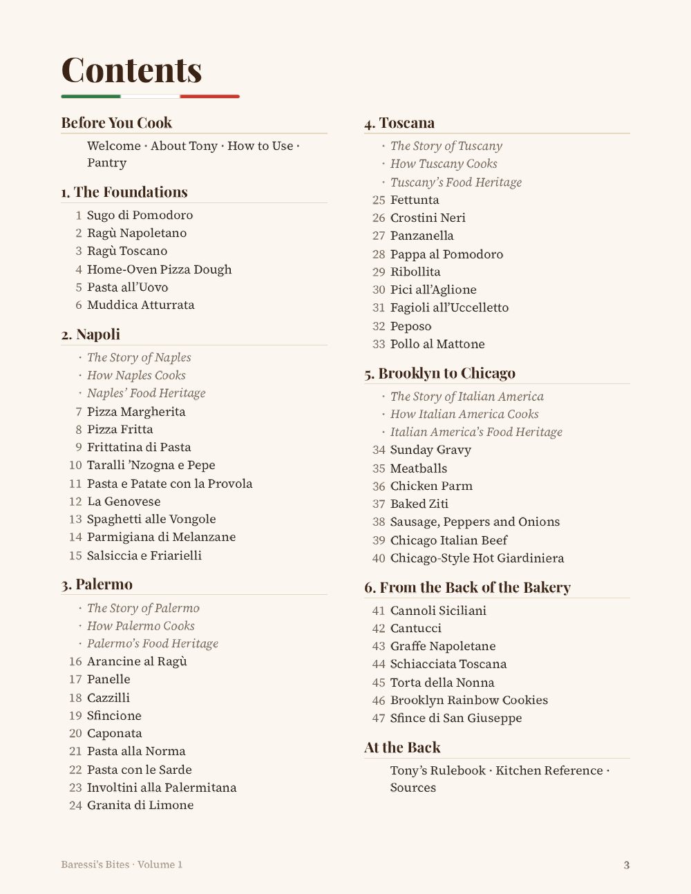 Volume 1 contents page