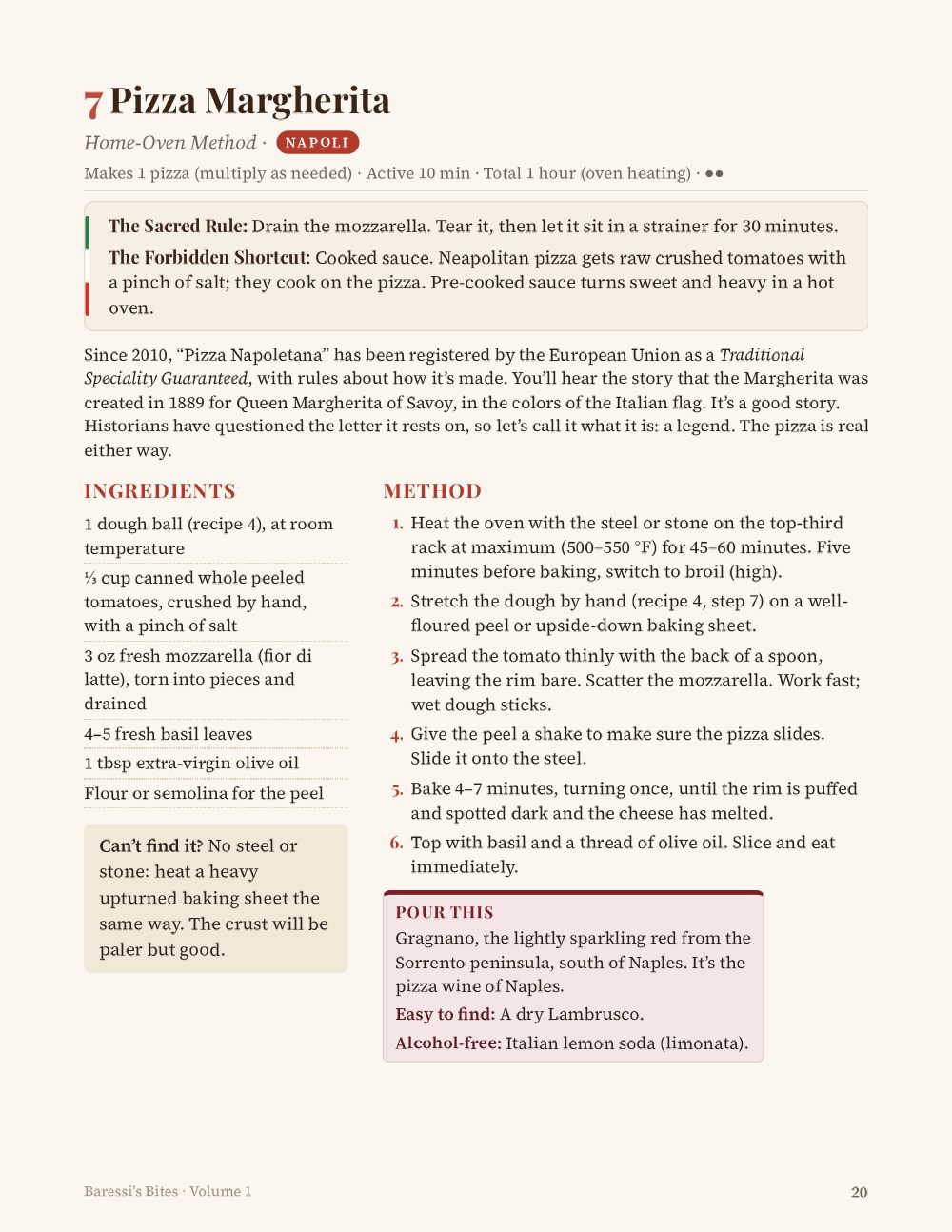 A recipe page from Volume 1: Pizza Margherita