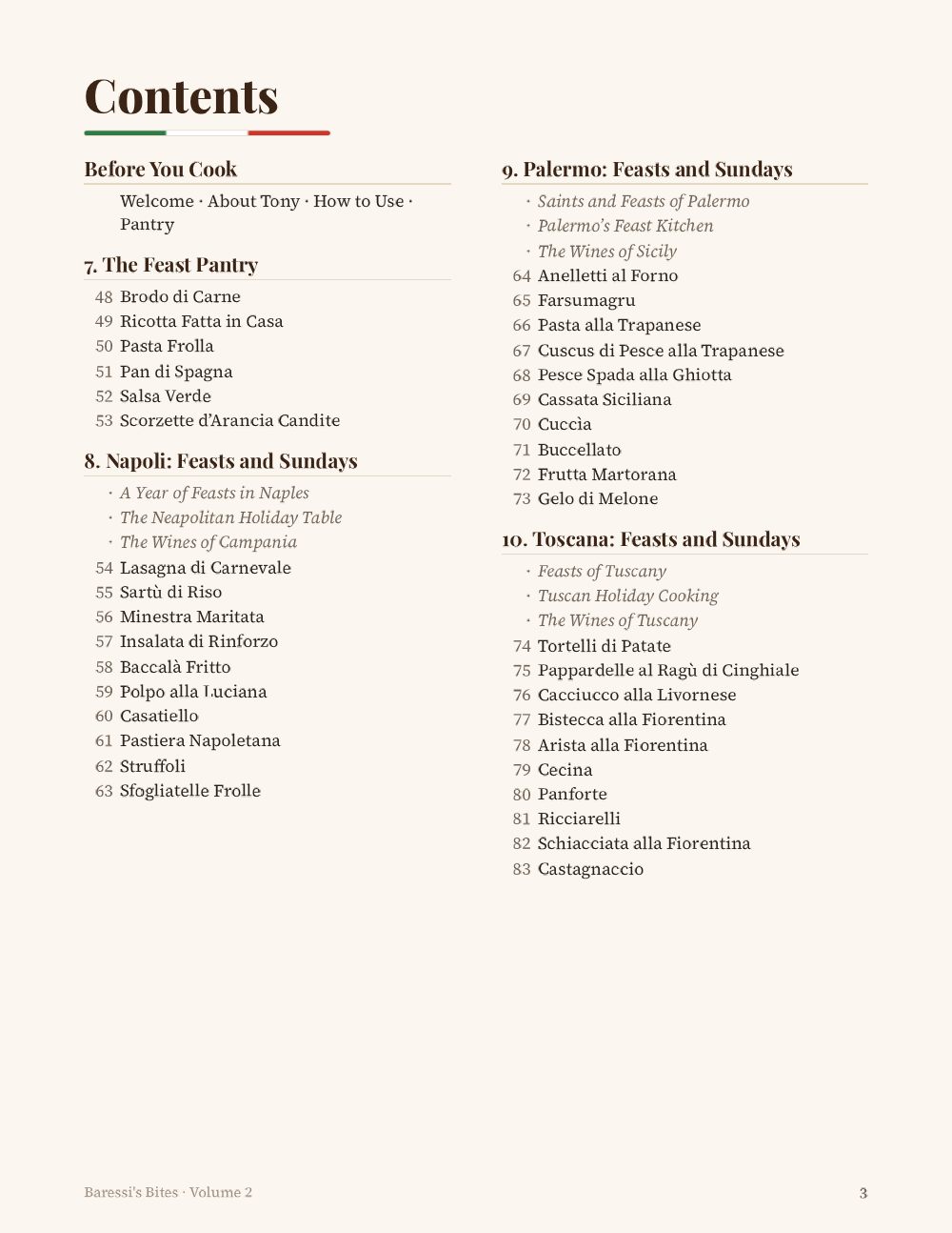Volume 2 contents page